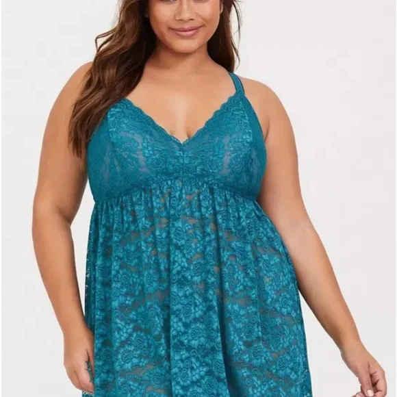Blue Lace Chemise with Adjustable Straps - Picture 1 of 5